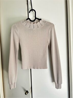 Topshop Ribbed Mock Neck Knit Top - Light Taupe